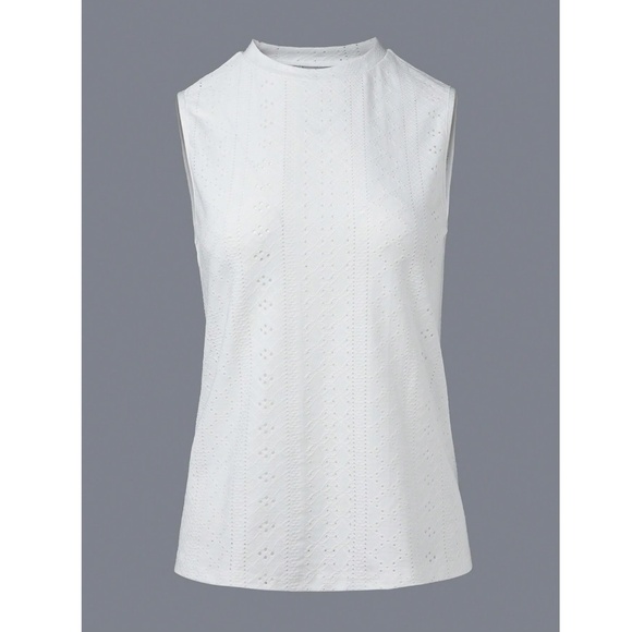 White Eyelet Embroidery Tank Top Regular Fit Casual Boho - Picture 8 of 14